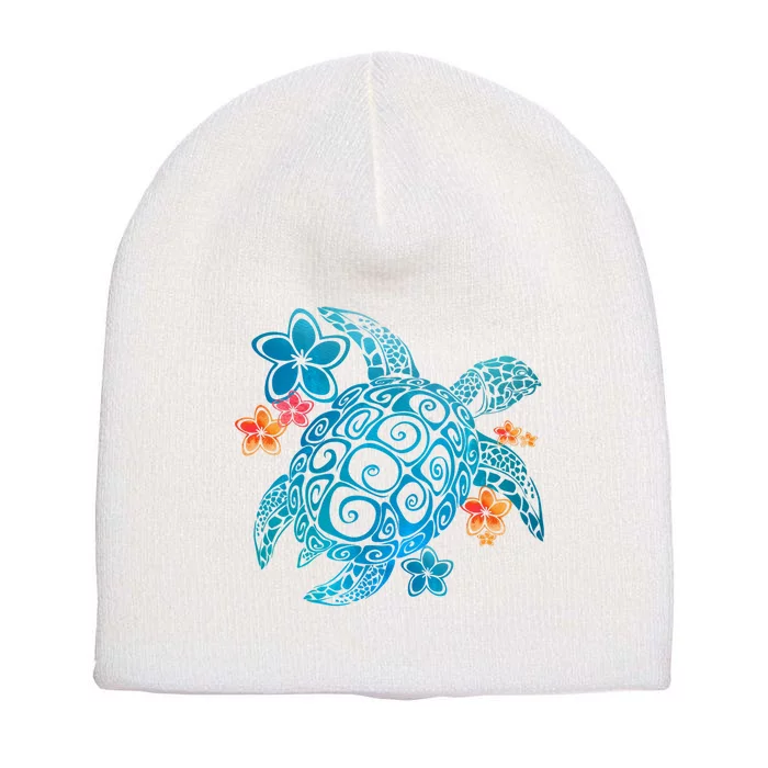 Sea Turtle Floral Tropical Pattern Short Acrylic Beanie