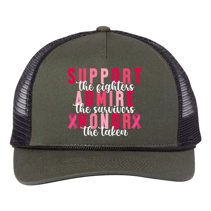 Support The Fighters Admire The Survivors Honor The Taken Breast Cancer Retro Rope Trucker Hat Cap