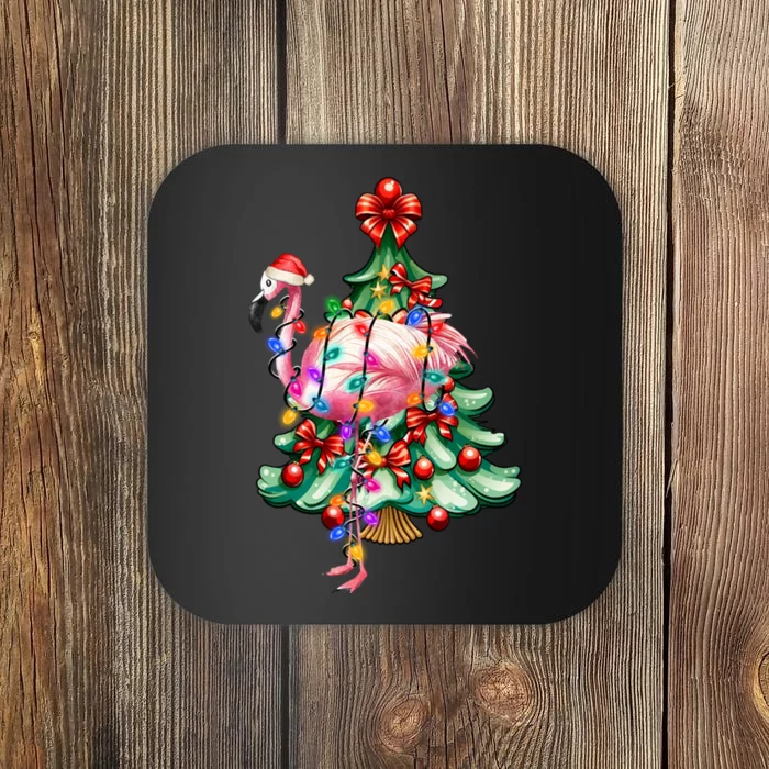 Summer Tropical Flamingo Santa Hat Christmas In July Coaster