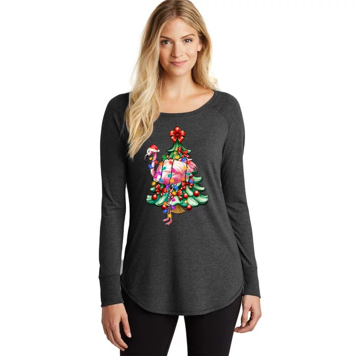 Summer Tropical Flamingo Santa Hat Christmas In July Women's Perfect Tri Tunic Long Sleeve Shirt