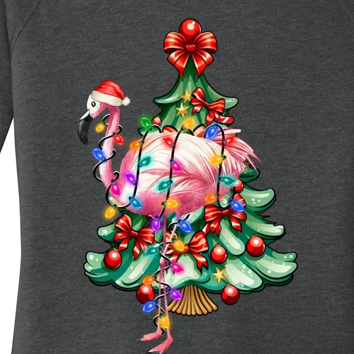 Summer Tropical Flamingo Santa Hat Christmas In July Women's Perfect Tri Tunic Long Sleeve Shirt