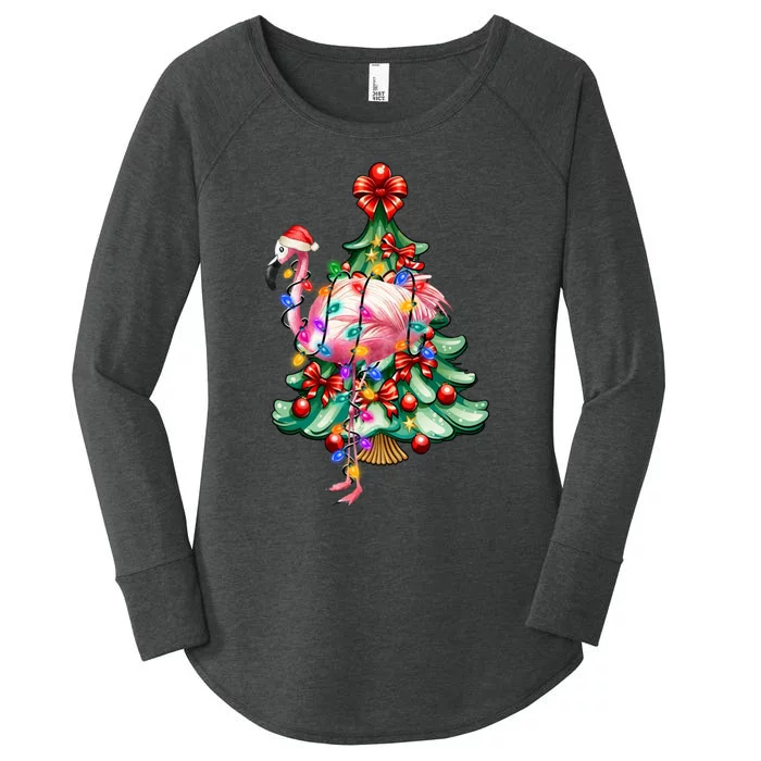 Summer Tropical Flamingo Santa Hat Christmas In July Women's Perfect Tri Tunic Long Sleeve Shirt