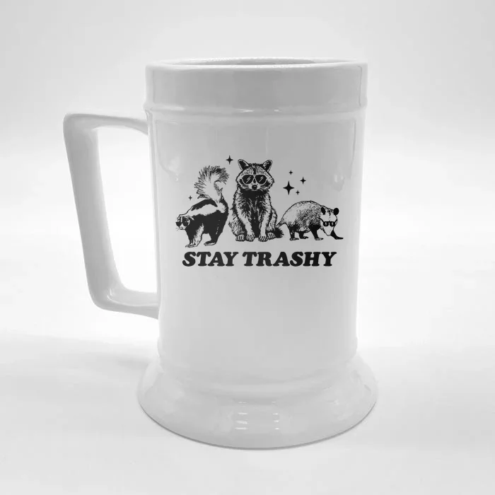 Stay Trashy Funny Raccoon Opossum Skunk Trash Panda Meme Front & Back Beer Stein