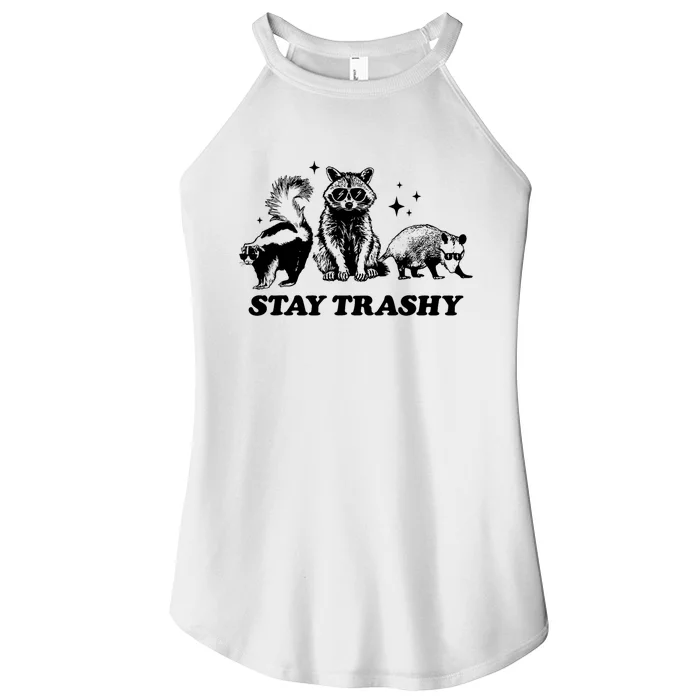 Stay Trashy Funny Raccoon Opossum Skunk Trash Panda Meme Women’s Perfect Tri Rocker Tank