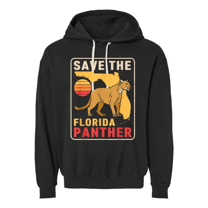 Save The Florida Panther Retro Wildlife Cougar Garment-Dyed Fleece Hoodie