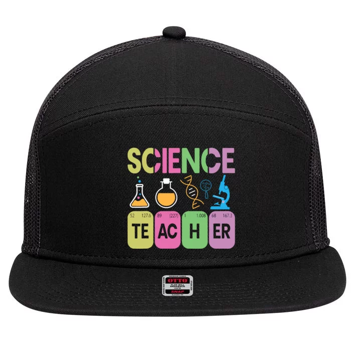 Science Teacher Funny Periodic Table Elements Graphic 7 Panel Mesh Trucker Snapback Hat