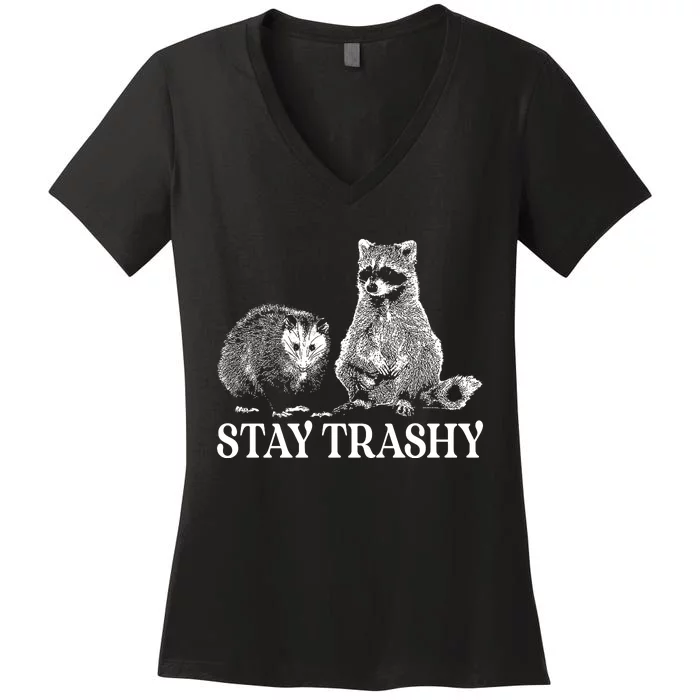 Stay Trashy Funny Stay Trashy Raccoons Opossums Squad Team Trash Women's V-Neck T-Shirt