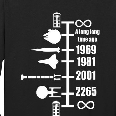 Spaceship Timeline Funny Sci Fi Star Retro Wars Trek Joke Cool Long Sleeve Shirt