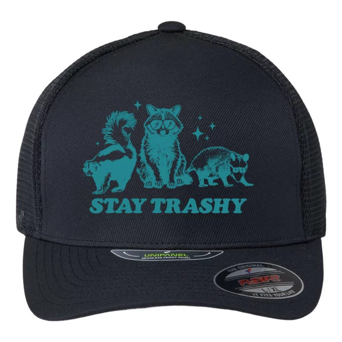 Stay Trashy Funny Raccoon Opossum Skunk Trash Panda Meme Flexfit Unipanel Trucker Cap