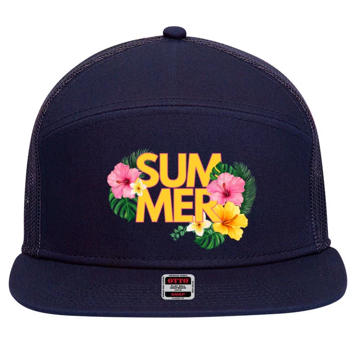 Summer Tropical Floral 7 Panel Mesh Trucker Snapback Hat