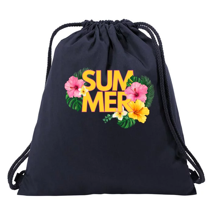 Summer Tropical Floral Drawstring Bag