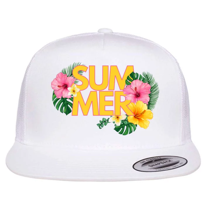 Summer Tropical Floral Flat Bill Trucker Hat