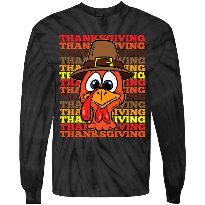 Silly Turkey Face Thanksgiving Day Funny Bird Fall Autumn Tie-Dye Long Sleeve Shirt