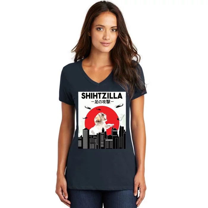 Shih Tzu Funny Shih Tzu Shih Tzu Lover Shih Tzu Women's V-Neck T-Shirt