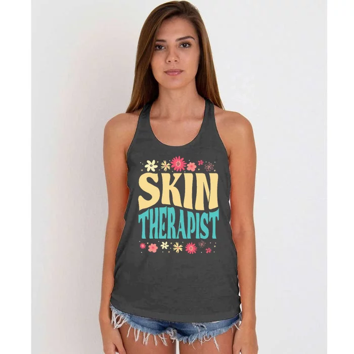 Skin Therapist Floral Outfit Skincare Specialist Beauty Women's Knotted Racerback Tank