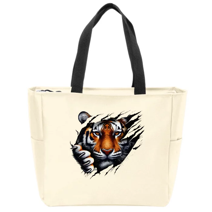 Spirit Tiger Face Design Football Tiger Fan Zip Tote Bag