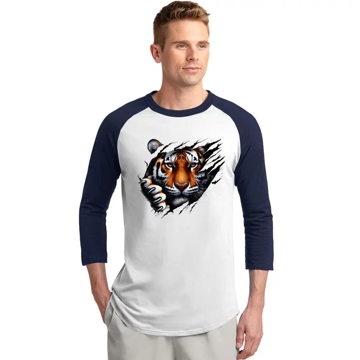 Spirit Tiger Face Design Football Tiger Fan Baseball Sleeve Shirt