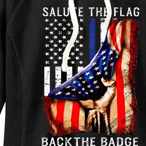 Salute The Flag Back The Badge Flag Police Hand Women's Fleece Hoodie