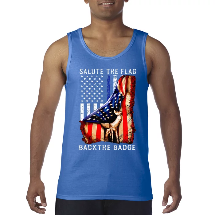 Salute The Flag Back The Badge Flag Police Hand Tank Top