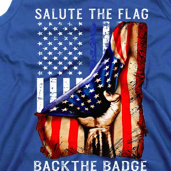 Salute The Flag Back The Badge Flag Police Hand Tank Top