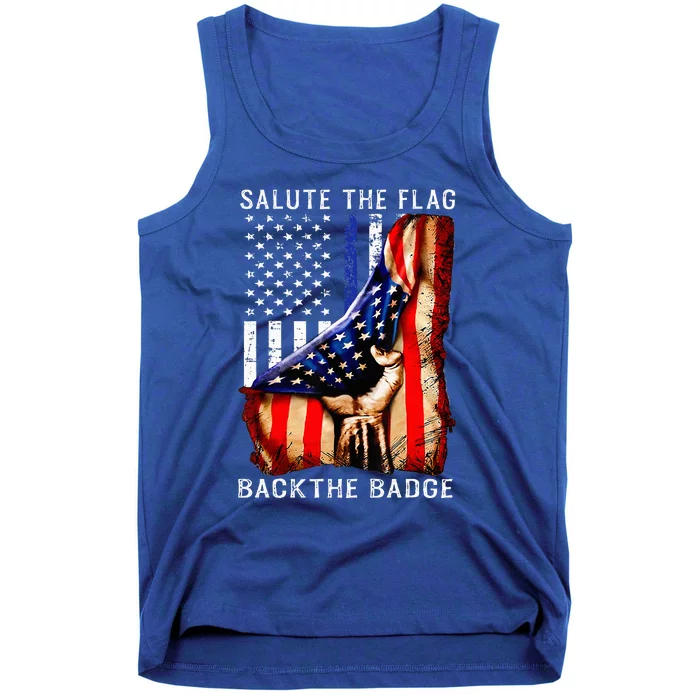 Salute The Flag Back The Badge Flag Police Hand Tank Top