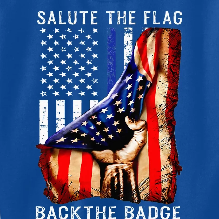 Salute The Flag Back The Badge Flag Police Hand Kids Sweatshirt