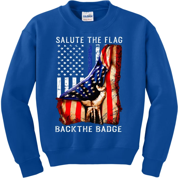 Salute The Flag Back The Badge Flag Police Hand Kids Sweatshirt