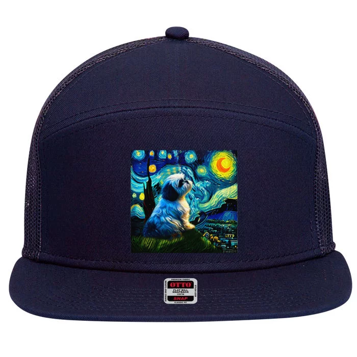 Shih Tzu Funny Dog Van Gogh Starry Night Cutes Funny Clothes Goods Gi 7 Panel Mesh Trucker Snapback Hat