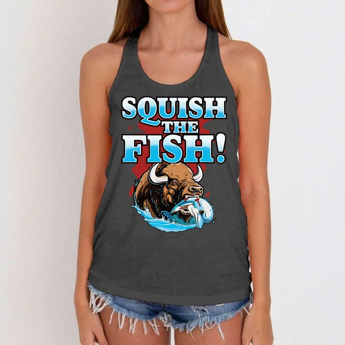 SQUISH THE FISH bison eating dolphin food chain fantasy Women's Knotted Racerback Tank