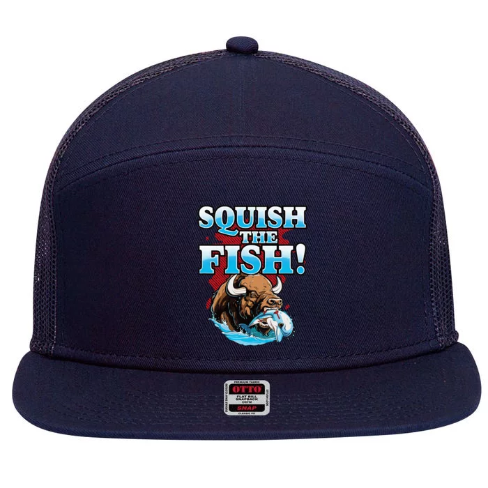 SQUISH THE FISH bison eating dolphin food chain fantasy 7 Panel Mesh Trucker Snapback Hat