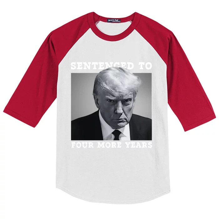 Sentenced To Four More Years Funny Mugshot President Kids Colorblock Raglan Jersey