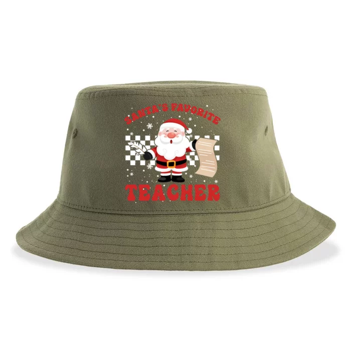 Santa Teacher Funny SantaS Favorite Teacher Christmas Pjs Gift Sustainable Bucket Hat