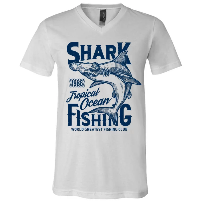 Shark Tropical Fishing World Greatest Fishing Club V-Neck T-Shirt