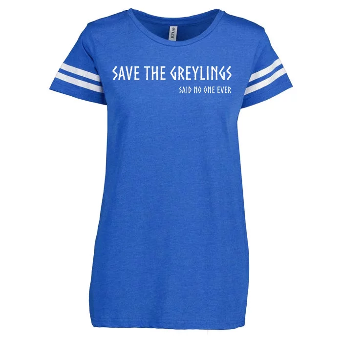 Save The Greylings! Valheim Inspired Viking Funny Gamer Enza Ladies Jersey Football T-Shirt