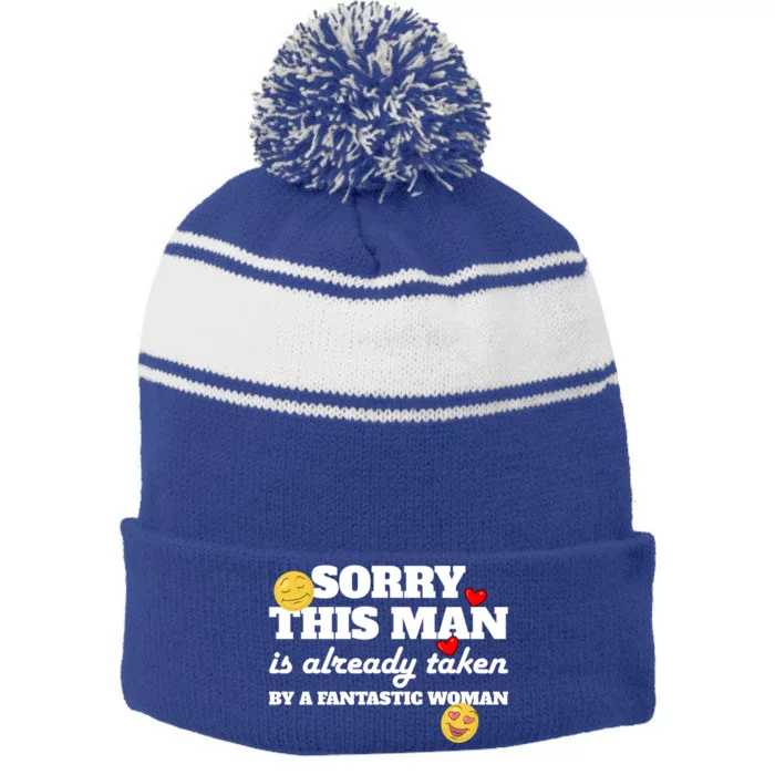 Sorry This Guy Is Already Taken By A Fantastic Gift Stripe Pom Pom Beanie