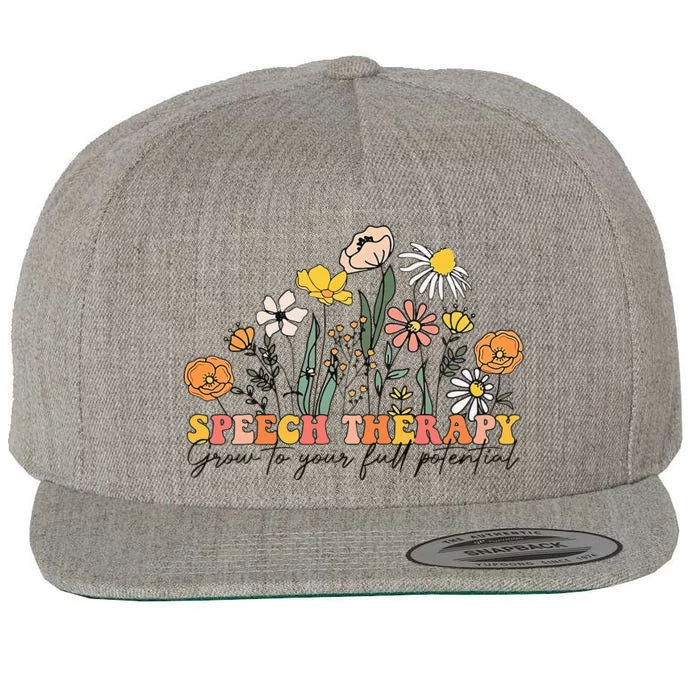 Speech Therapist Gift Speech Therapy Funny SLP Speech Flower Wool Snapback Cap