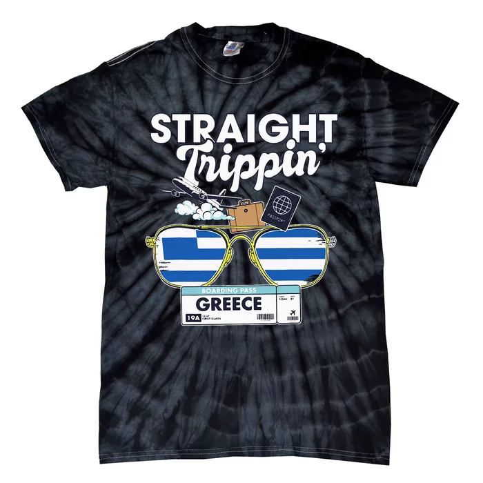 Straight Trippin Greece Vacation Travel Trip Matching Tie-Dye T-Shirt