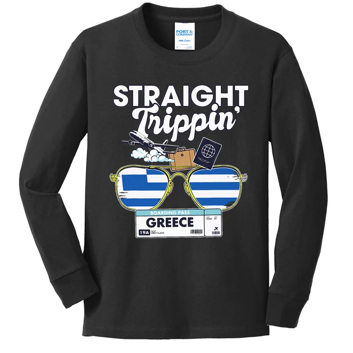 Straight Trippin Greece Vacation Travel Trip Matching Kids Long Sleeve Shirt