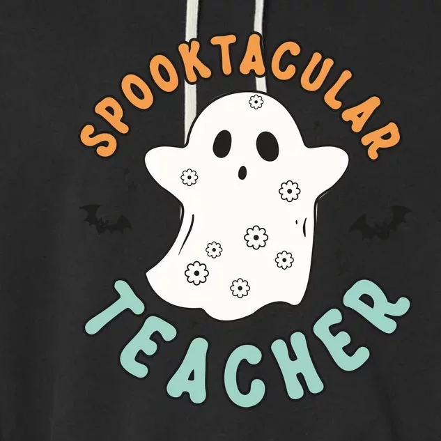 Spooktacular Teacher Groovy Halloween Retro Gift Garment-Dyed Fleece Hoodie