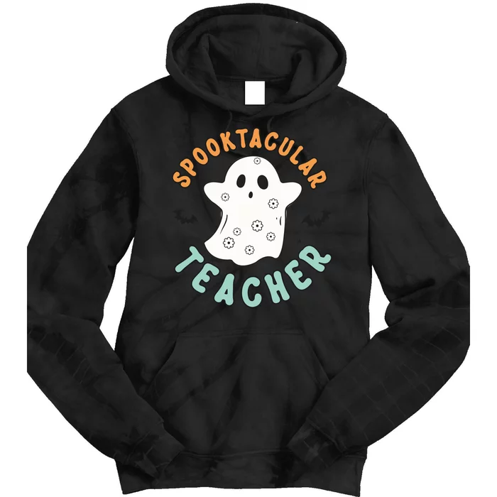 Spooktacular Teacher Groovy Halloween Retro Gift Tie Dye Hoodie