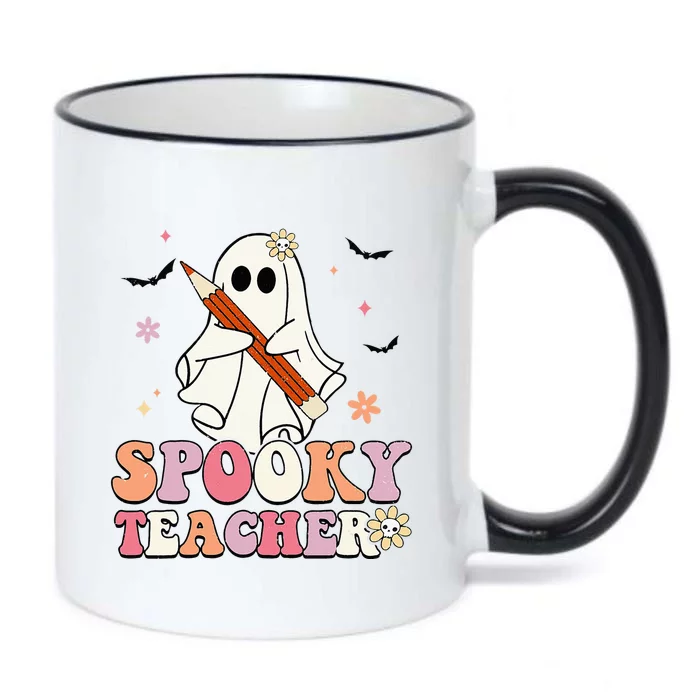 Spooky Teacher Ghost Halloween Groovy Retro Trick Or Treat Black Color Changing Mug