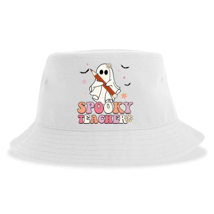 Spooky Teacher Ghost Halloween Groovy Retro Trick Or Treat Sustainable Bucket Hat