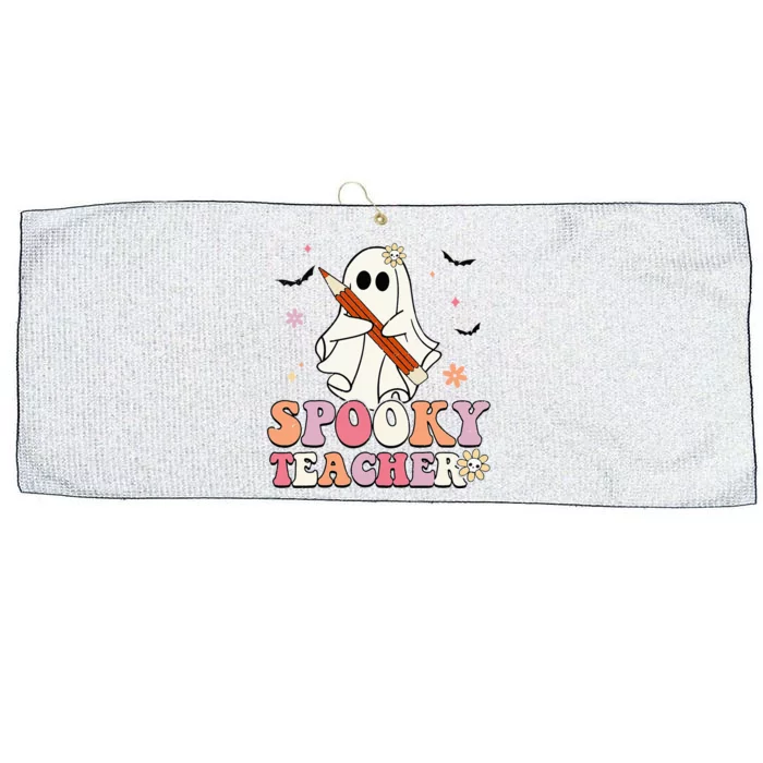 Spooky Teacher Ghost Halloween Groovy Retro Trick Or Treat Large Microfiber Waffle Golf Towel