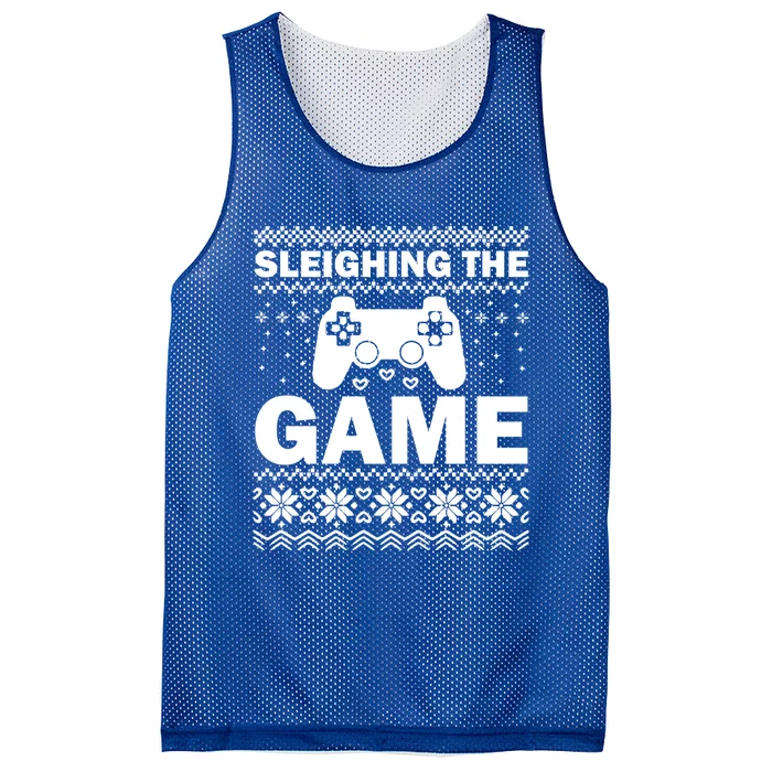 Sleighing The Game Xmas Ugly Video Gamer Christmas Cute Gift Mesh Reversible Basketball Jersey Tank