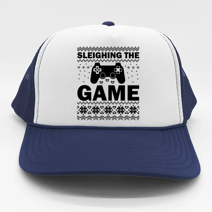 Sleighing The Game Xmas Ugly Video Gamer Christmas Cute Gift Trucker Hat