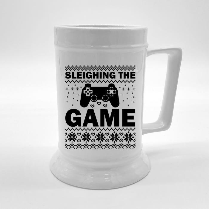 Sleighing The Game Xmas Ugly Video Gamer Christmas Cute Gift Front & Back Beer Stein