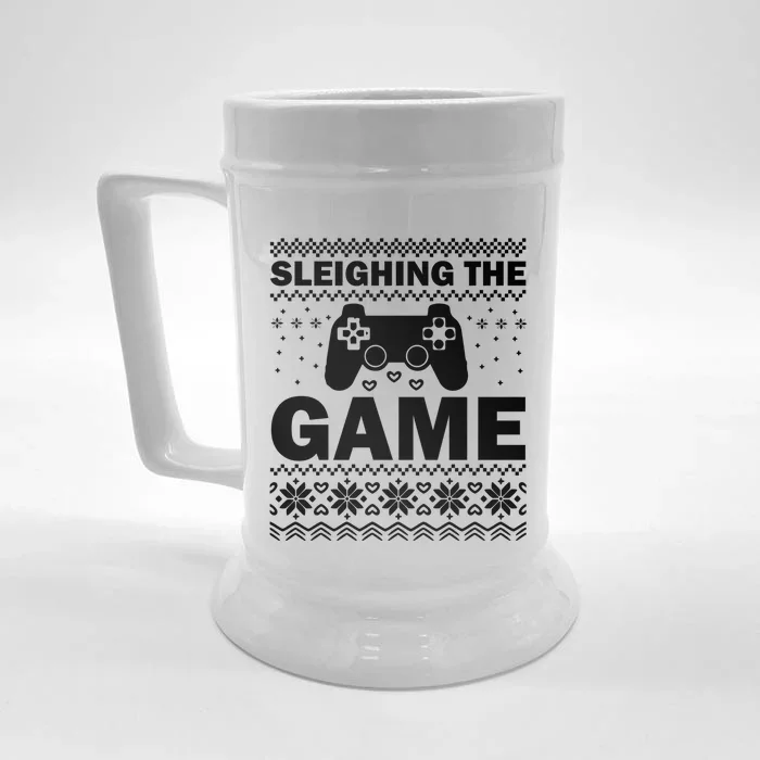 Sleighing The Game Xmas Ugly Video Gamer Christmas Cute Gift Front & Back Beer Stein