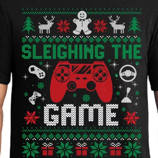 Sleighing The Game Ugly Christmas Sweater Gamer Video Game Gift Pajama Set