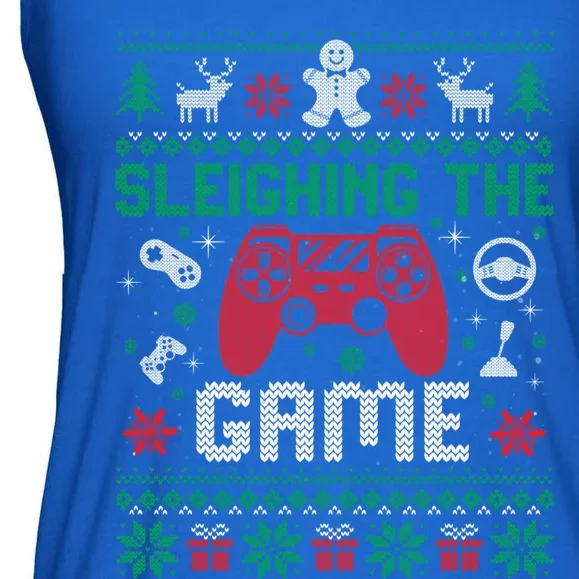 Sleighing The Game Ugly Christmas Sweater Gamer Video Game Gift Ladies Essential Flowy Tank