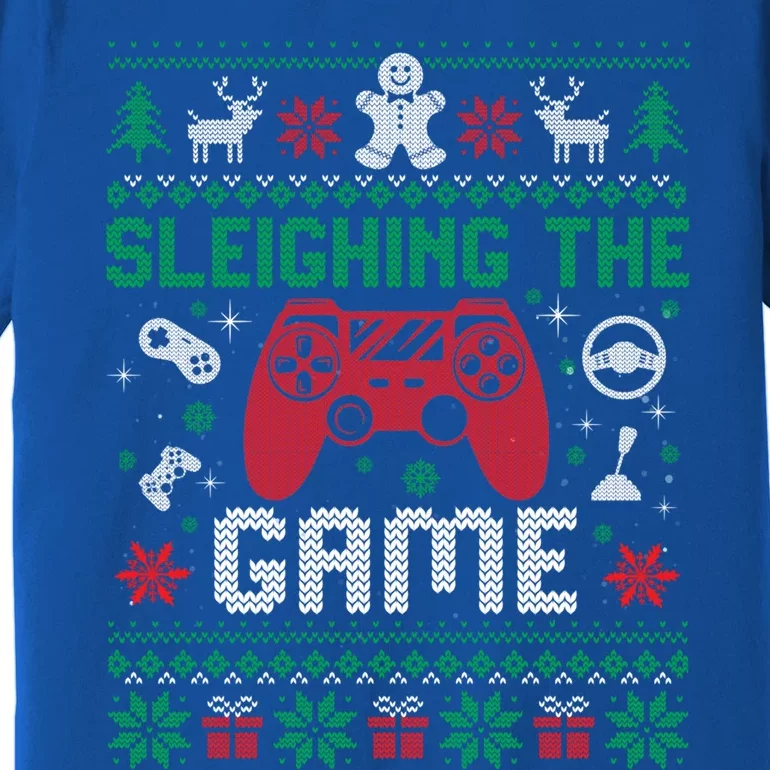 Sleighing The Game Ugly Christmas Sweater Gamer Video Game Gift Premium T-Shirt